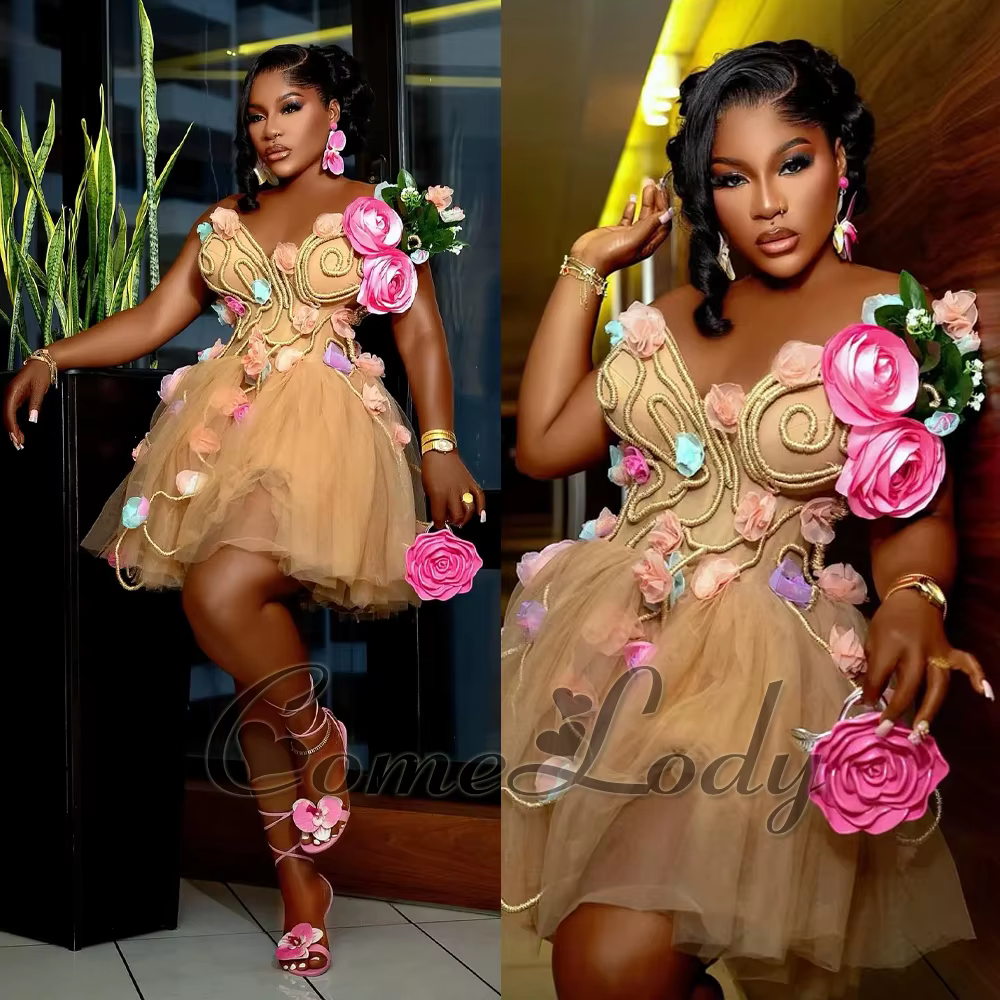 Robe de cocktail Comelody avec fleurs 3D attrayantes, sans manches, col en V, mini-robe de soirée, V