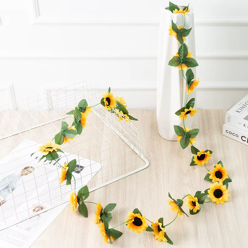 Fleurs artificielles de tournesol de 2.3m, fausse fleur de vigne en rotin pour fête de mariage, déco