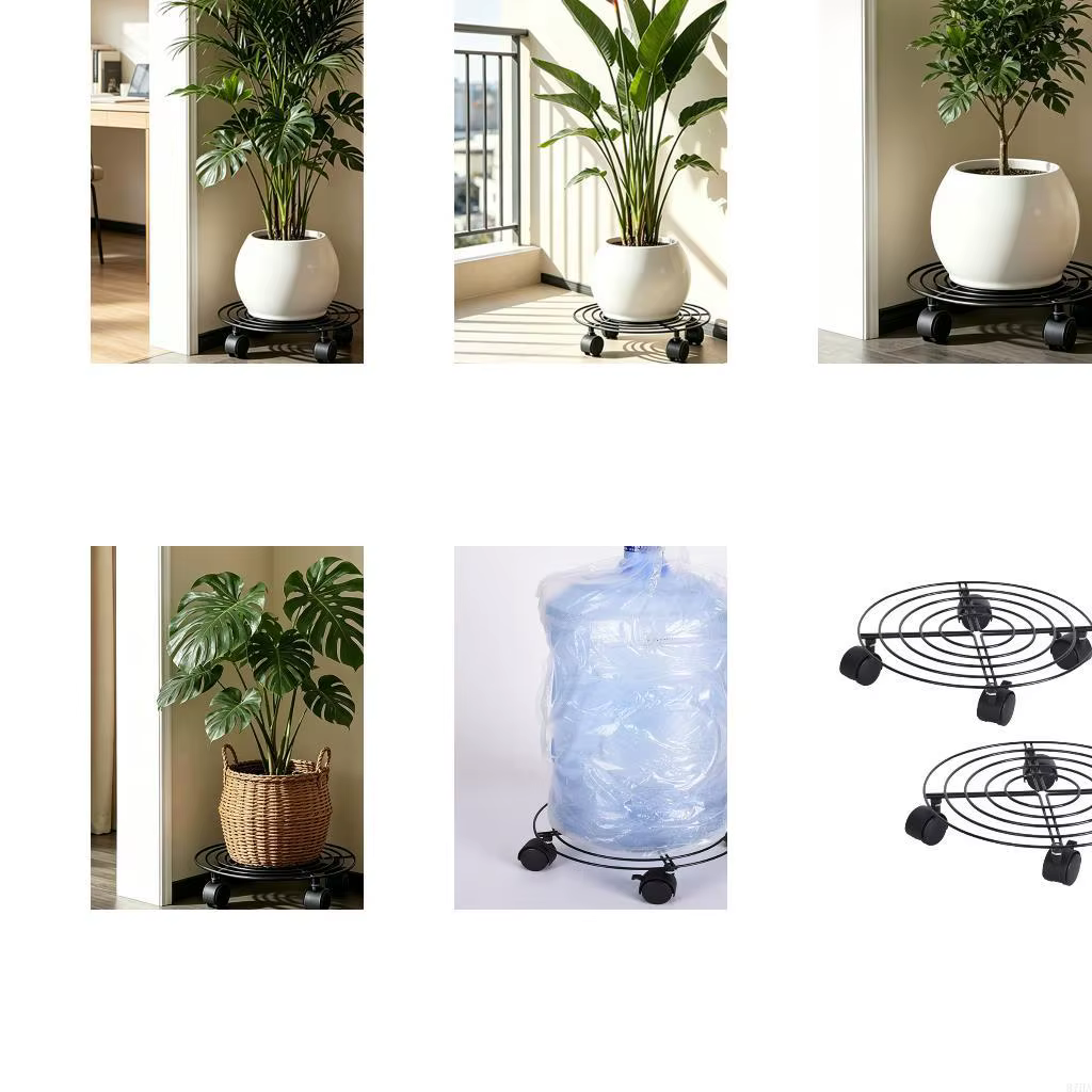 Plateau Pot mobile avec roue, Support rond robuste pour plantes, Support intérieur pour le stockage,