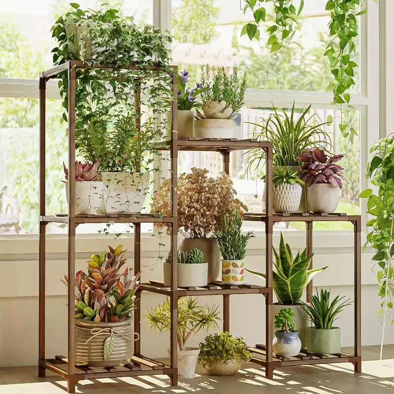 Supports pour plantes d'intérieur et d'extérieur ; Supports à plusieurs niveaux en bois, adaptés aux