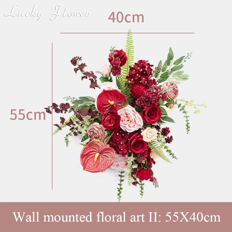 Décoration de mariage de luxe en fleurs artificielles rouges, rangée de fleurs suspendues, boule de
