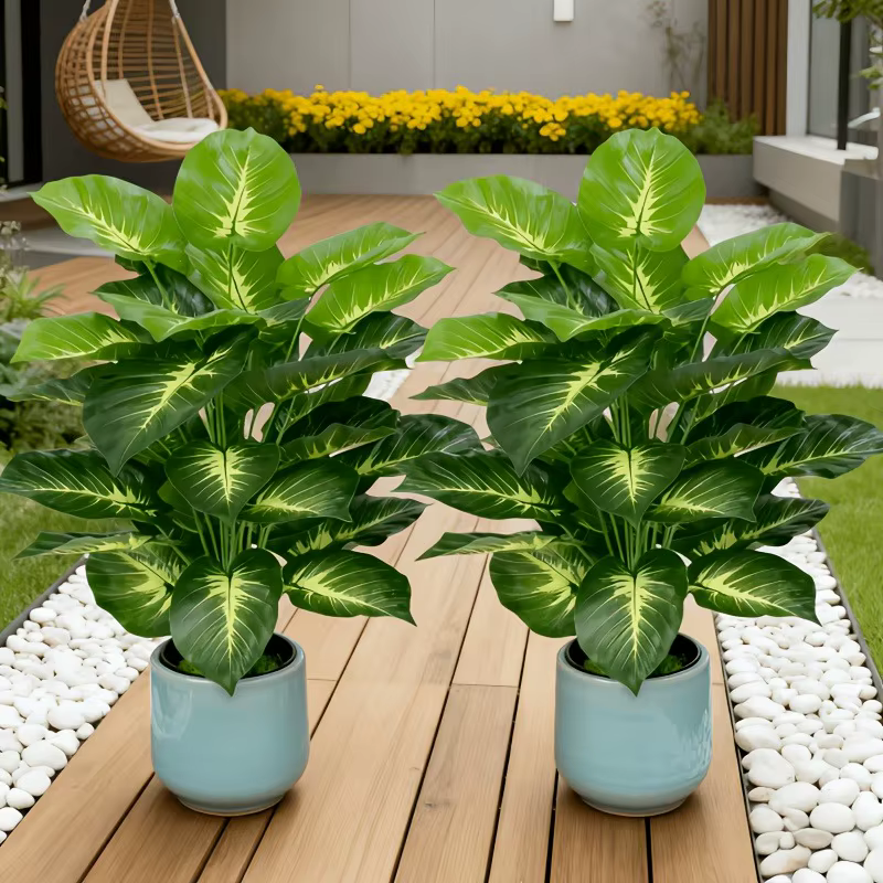 2 Grands Palmiers Artificiels Dieffenbachia à Feuilles Jaunes Réalistes, en Plastique Durable, Adapt