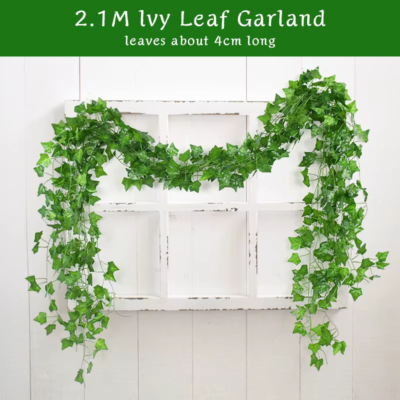 Guirlande de feuilles de lierre vert artificielles de 2.1M, vigne murale suspendue en soie, décorati