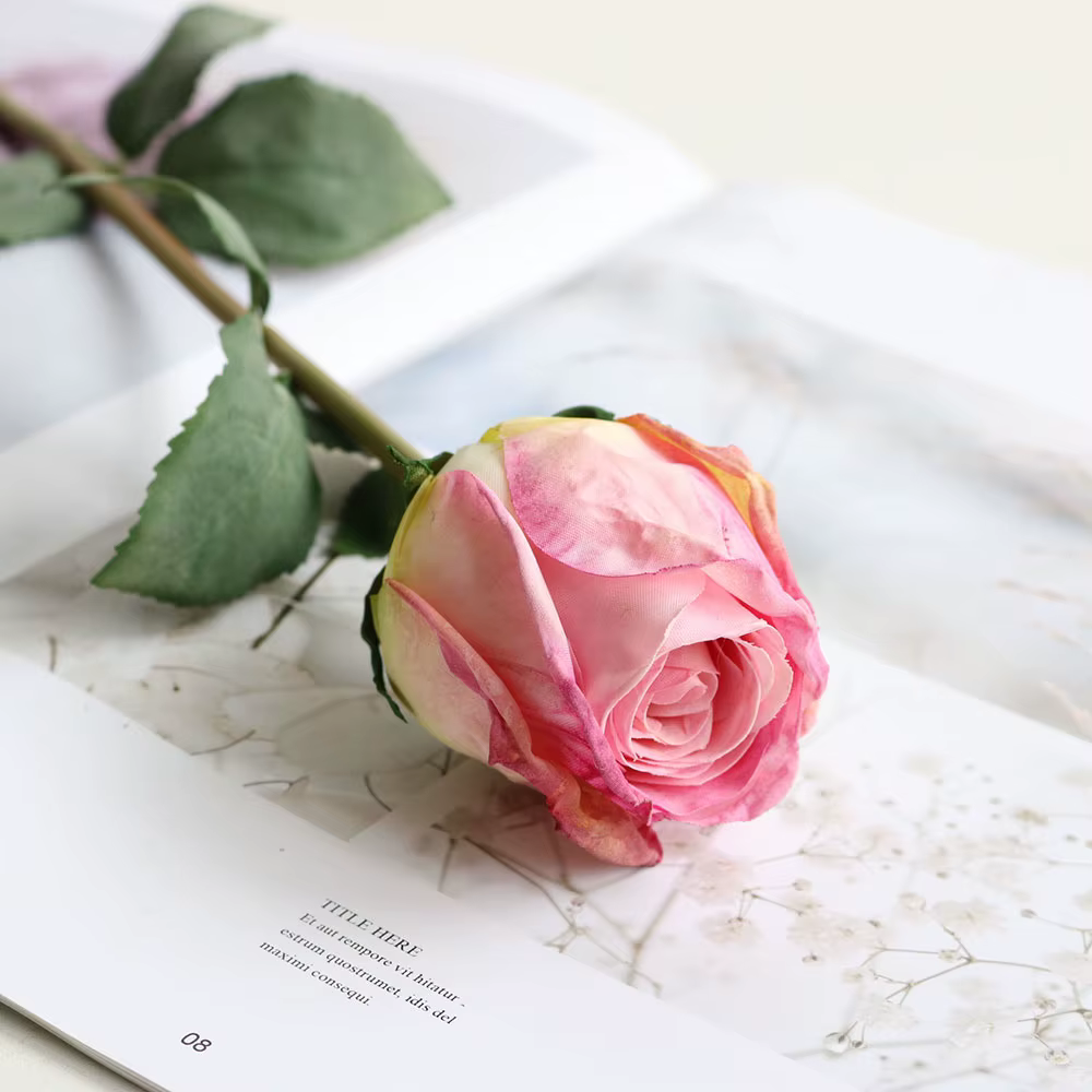 Rose hydratante au feu rôti, fleur artificielle, accessoires de mariage, arrangement floral, faux bo