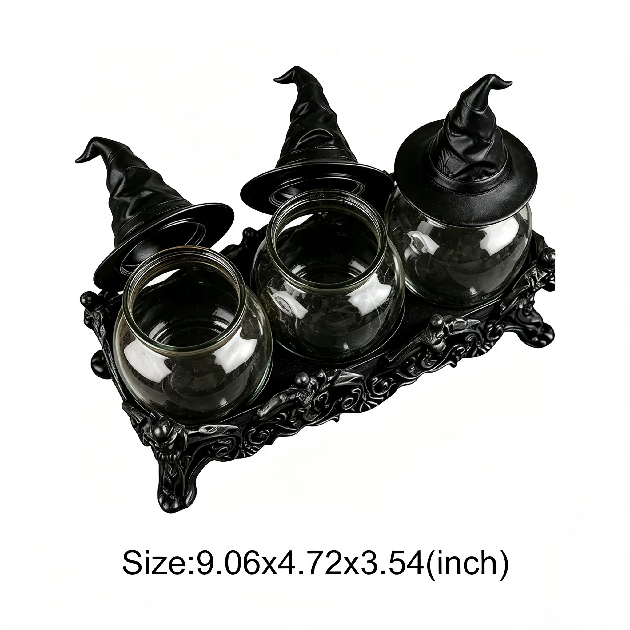Ensemble de pots à épices d'apothicaire avec couvercles en forme de chapeau de sorcière, décoration 