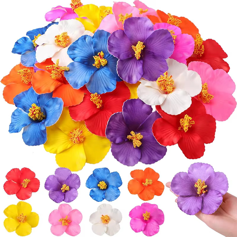 5/10 pièces de fleurs d'hibiscus hawaïennes de 9,5 cm pour la décoration de table de fête d'annivers