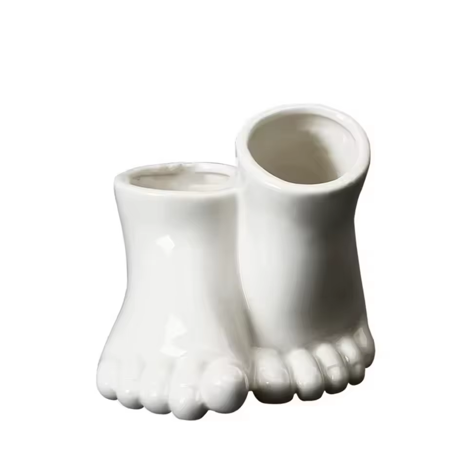 Pot de fleurs en céramique créatif en forme de pied, 2 couleurs (noir et blanc), pour plantes succul