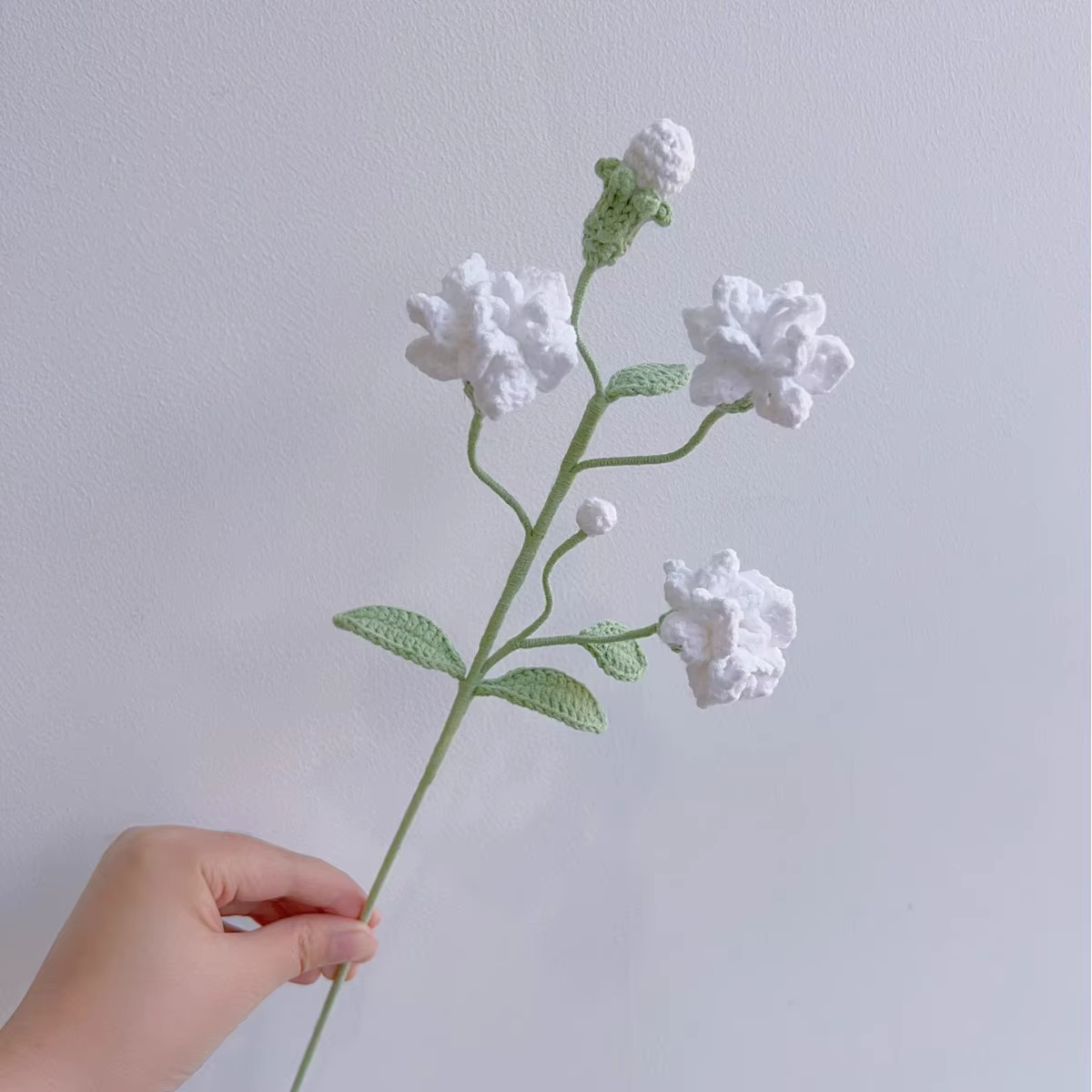 Bouquet de fleurs de jasmin au crochet en laine Pure tissée à la main, cadeau de vacances, décoratio