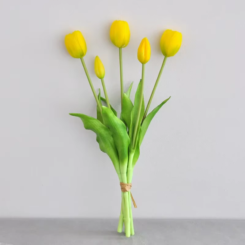Bouquets de tulipes en caoutchouc souple Él, décoration de table basse, style de règle, photographie