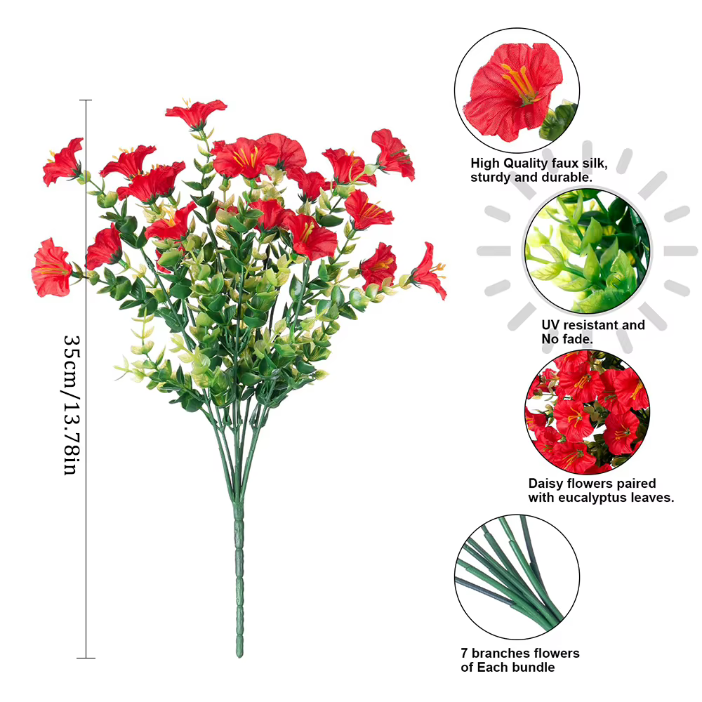 Fleurs artificielles pour décoration extérieure, fausses fleurs en soie, fausses plantes résistantes
