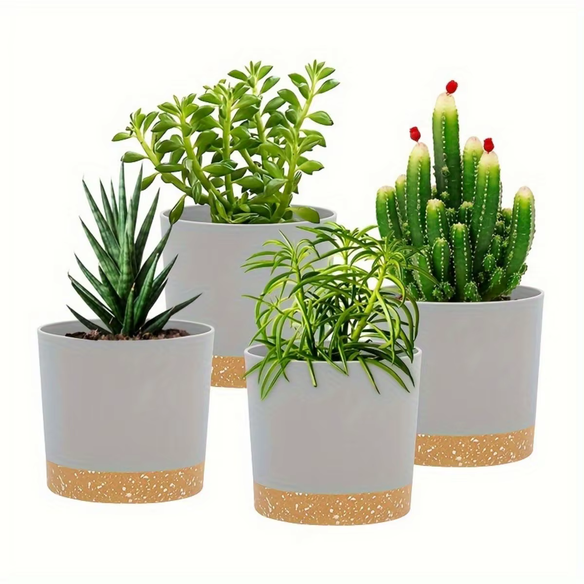 Lot de 4 pots de fleurs ronds de 5 pouces avec fond amovible, pot de fleurs respirant pour la maison