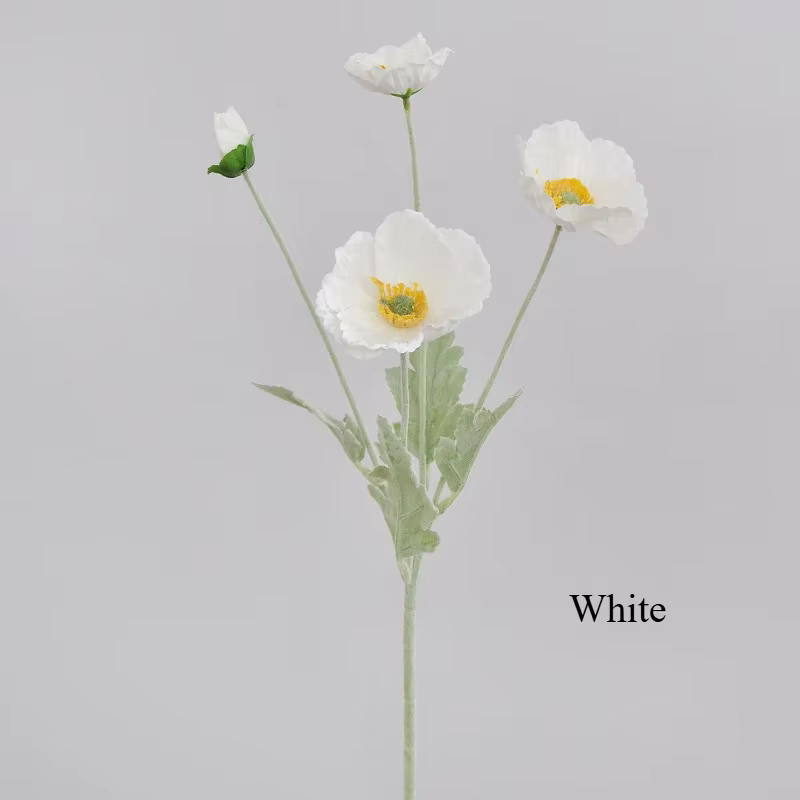 Fleur artificielle de pavot floqué pour la décoration intérieure de la maison, ornement de mariage, 