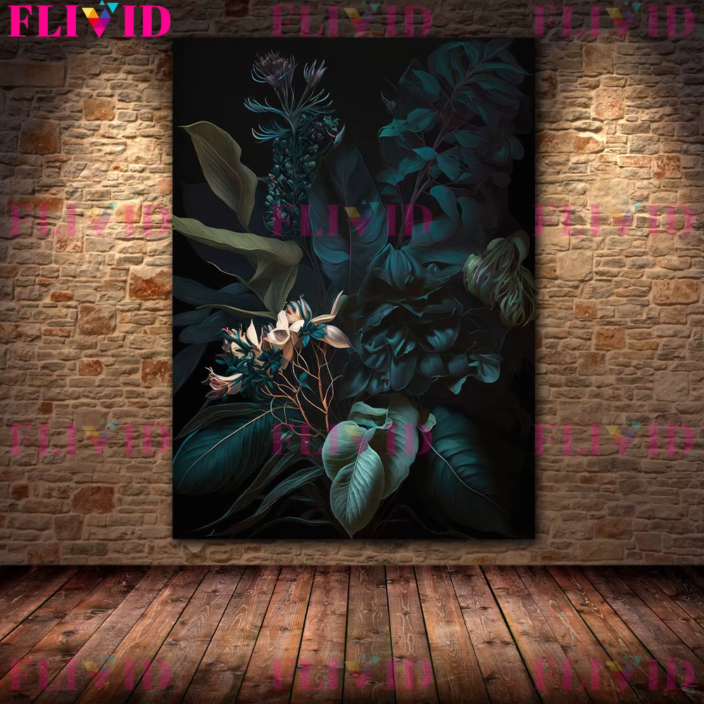 Peinture sur toile d'art mural floral botanique sombre, affiche d'art de plante EWdy minimaliste, dé