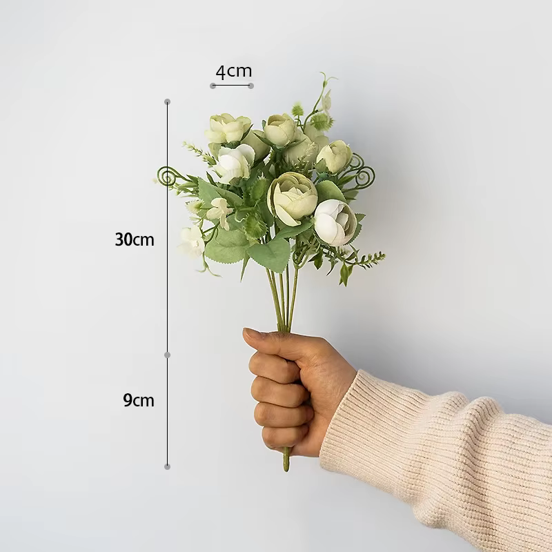InjTea-Bouquet de roses artificielles vintage, 6 têtes, 4 petits bourgeons, fausses fleurs rétro pou