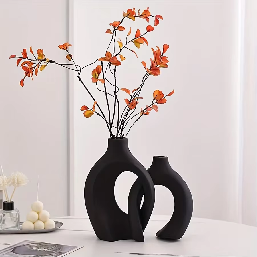 1 ensemble de vases à fleurs noirs nordiques, pots de plantes en plastique design, décoration intéri