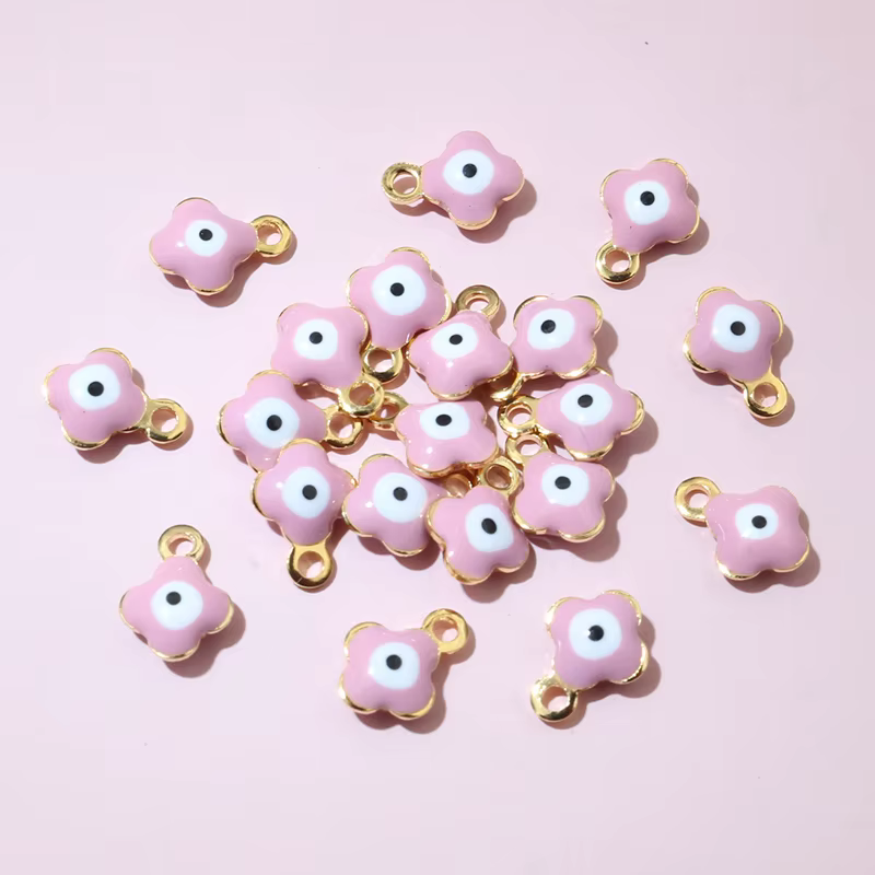 20pcs 9x7mm émail mauvais yeux fleur charmes pendentif petit en acier inoxydable bricolage fabricati