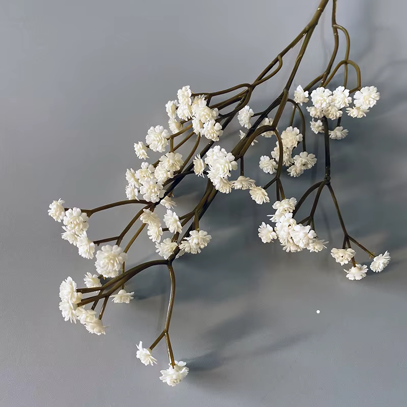 Fleur séchée Gypsophila de 62 cm de haute qualité, petite, couleur automne, toucher doux, en caoutch