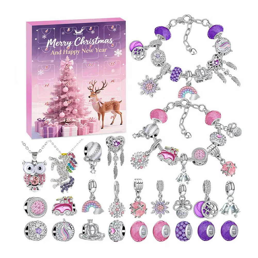 Calendrier de bijoux de Noël Advient 24 jours 2025, ensemble de bracelets et boucles d'oreilles pour