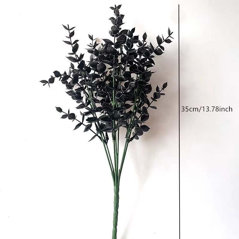 Plante Artificielle Noire d'Halloween, Vigne Eucalyptus, Fougère Perse, Cuir oral elu, Fausse Fleur 