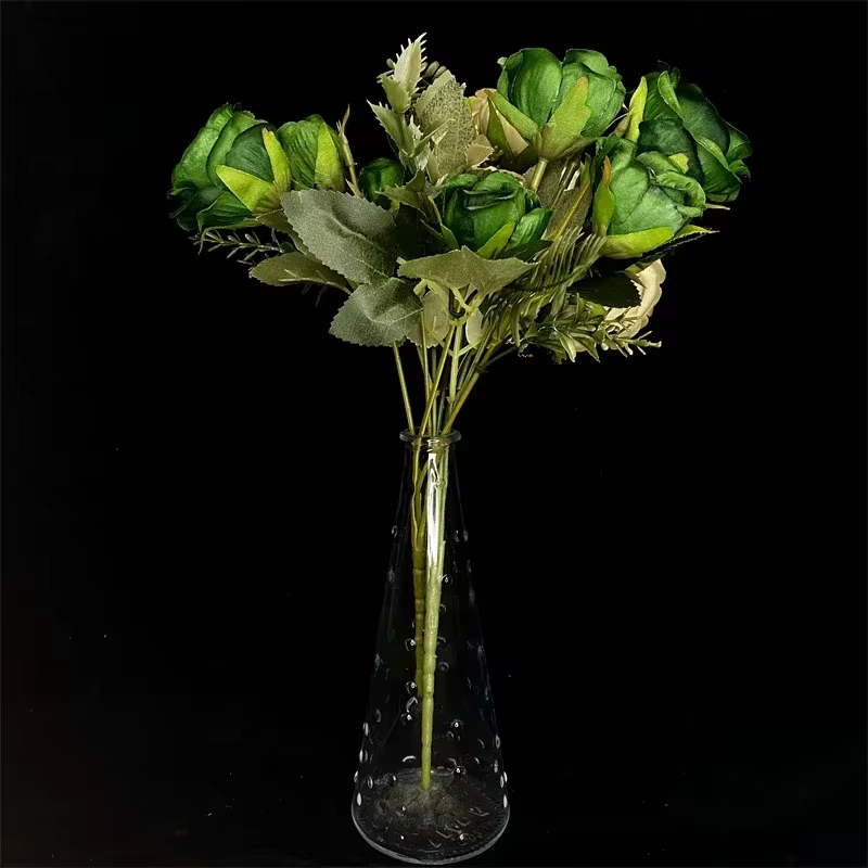 Vintage 8 têtes fleurs artificielles soies pivoine vert Rose pour décorations faux Fower mariage bur