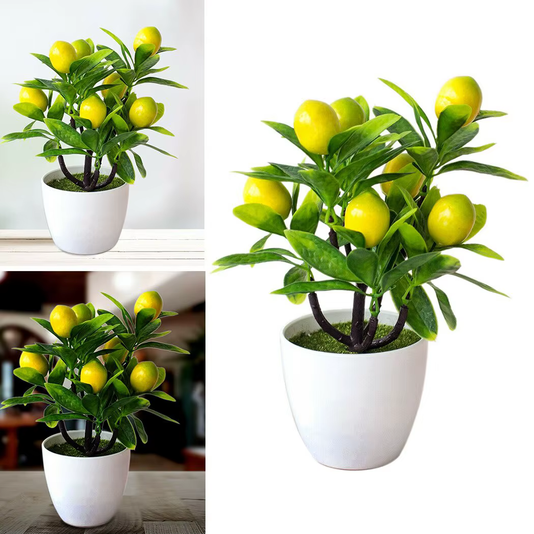 Simulation de Fruits artificiels au citron, 18CM, bonsaï, décoration de la maison, plante en pot, or