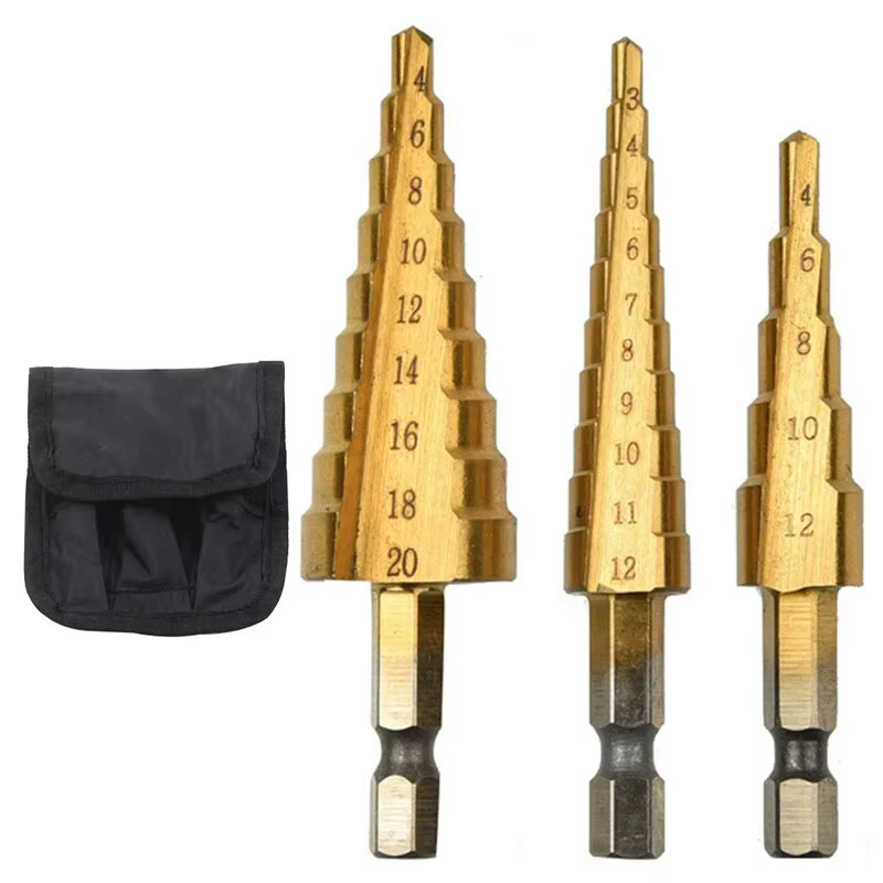 Foret étagé à tige hexagonale plaquée titane, rainure droite, ensemble d'accessoires d'outils, offre