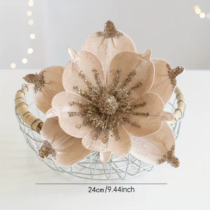 Arbre de noël Poinsettia fleur crème velours blanc Magnolia ornements floraux artificiels pour décor