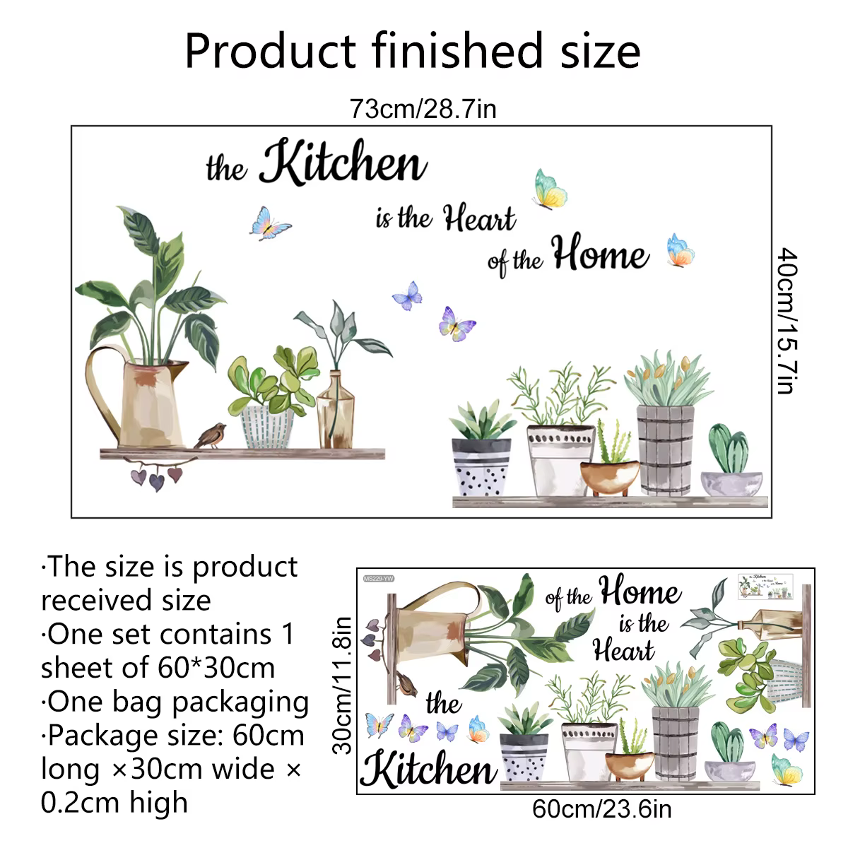 Autocollants muraux plantes vertes de cuisine, Art de cuisine, papillon, fleur, citations de cuisine