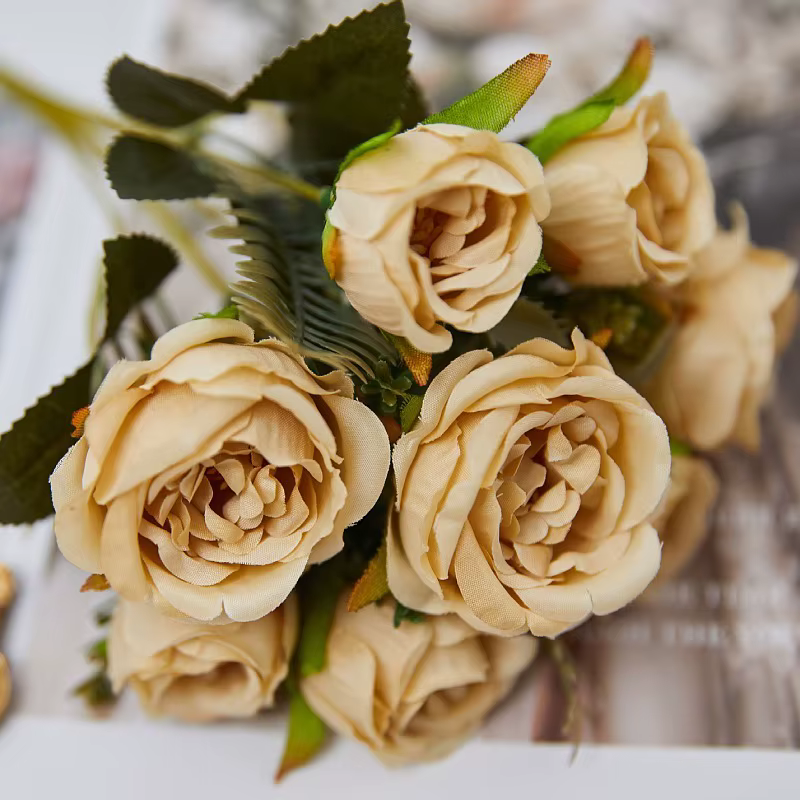 Bouquet de 8 roses vertes artificielles, fausses roses pour décoration d'arche de mariage, festival,
