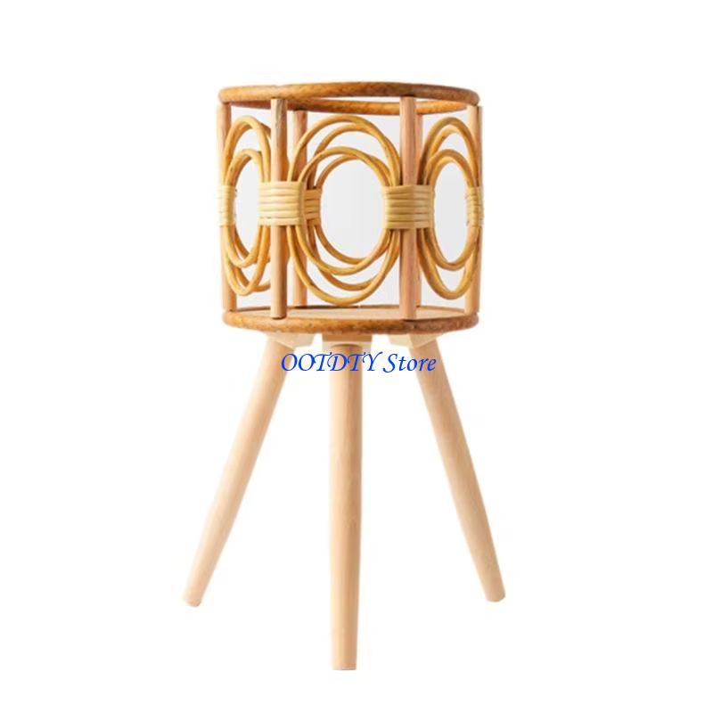 Support pour plantes d'intérieur en rotin 367A, support Pot fleur tissé en paille, tabouret avec pan