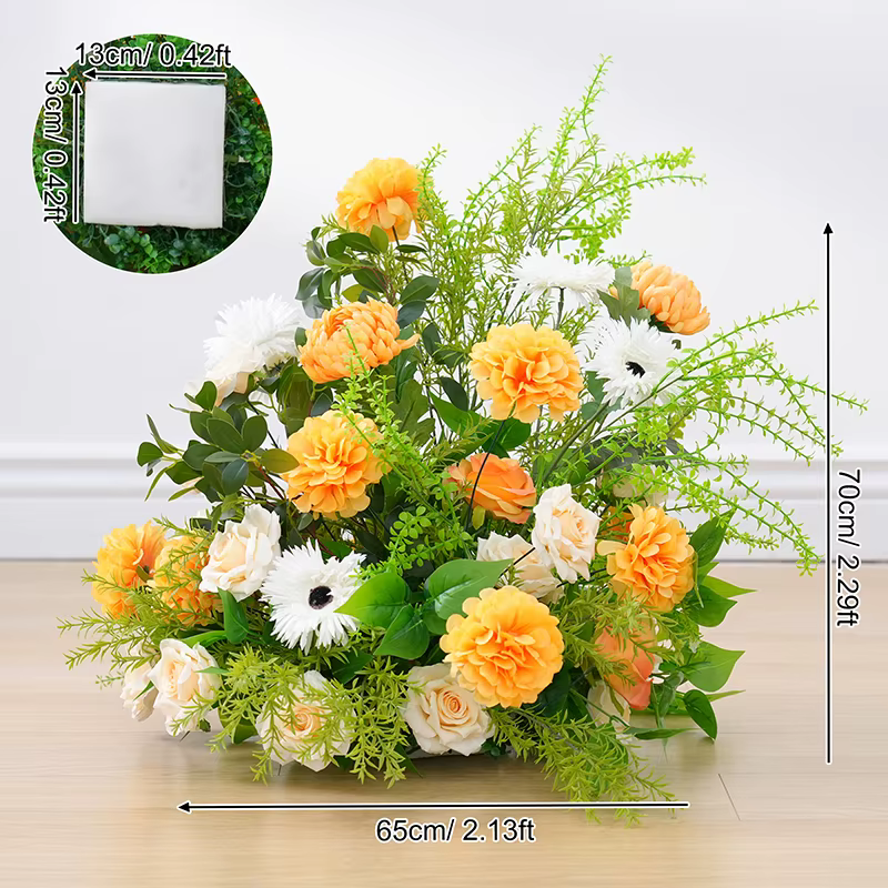 Orange Lily Rose vert plantes mariage toile de fond arc cadre décor fleur rangée allée sol Floral fe
