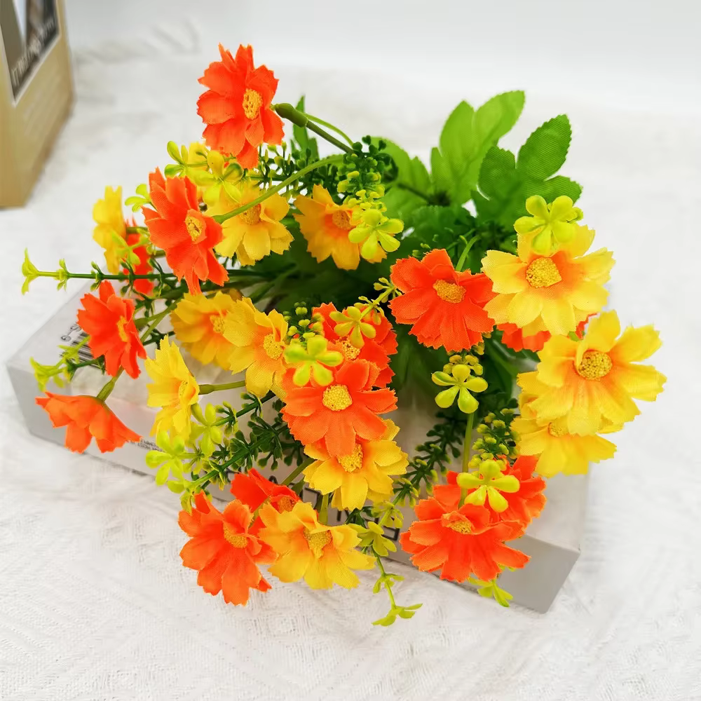 22*33CM un Bouquet 7branches 28 têtes marguerite en soie fleur décorative artificielle bricolage Arr