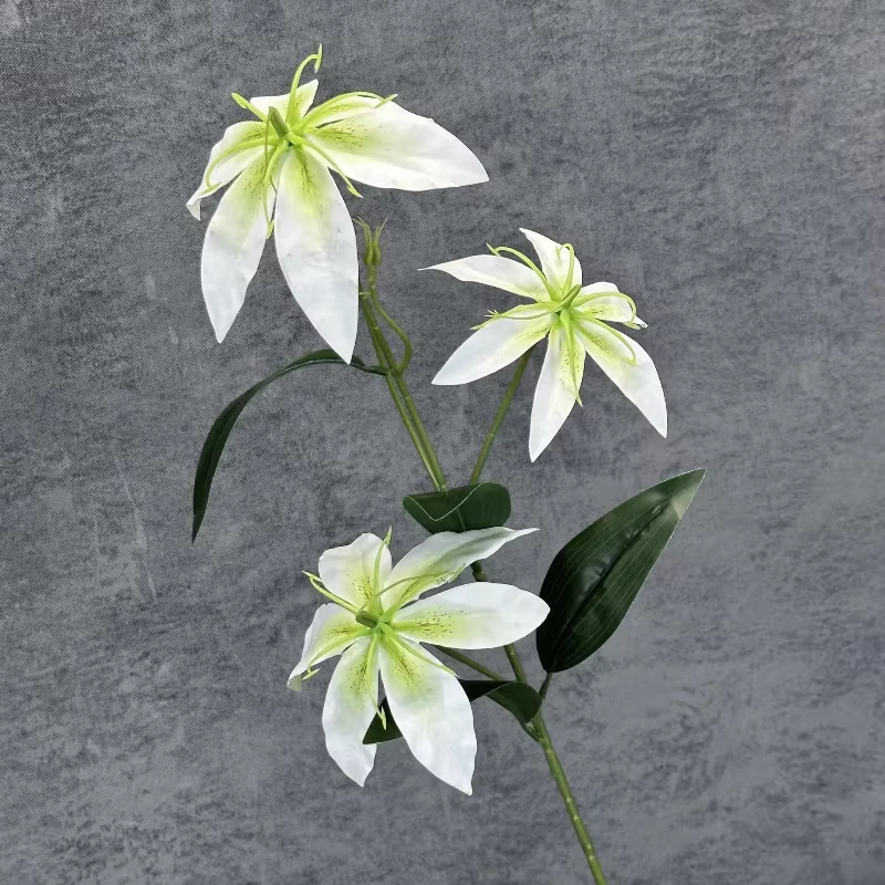 Simulation de lys PU, fausses fleurs, plante verte, décor de vacances, artificielle, 3 têtes, branch