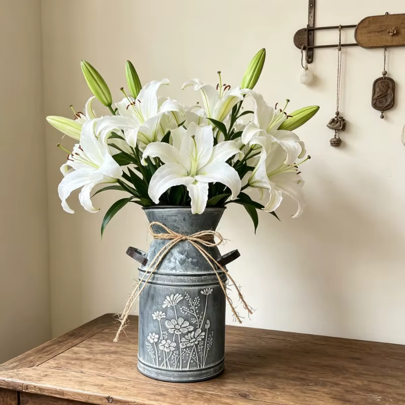Pot à lait Antique, Vases à fleurs, décors ferme, pichet en métal galvanisé, seau jardinière pour ma