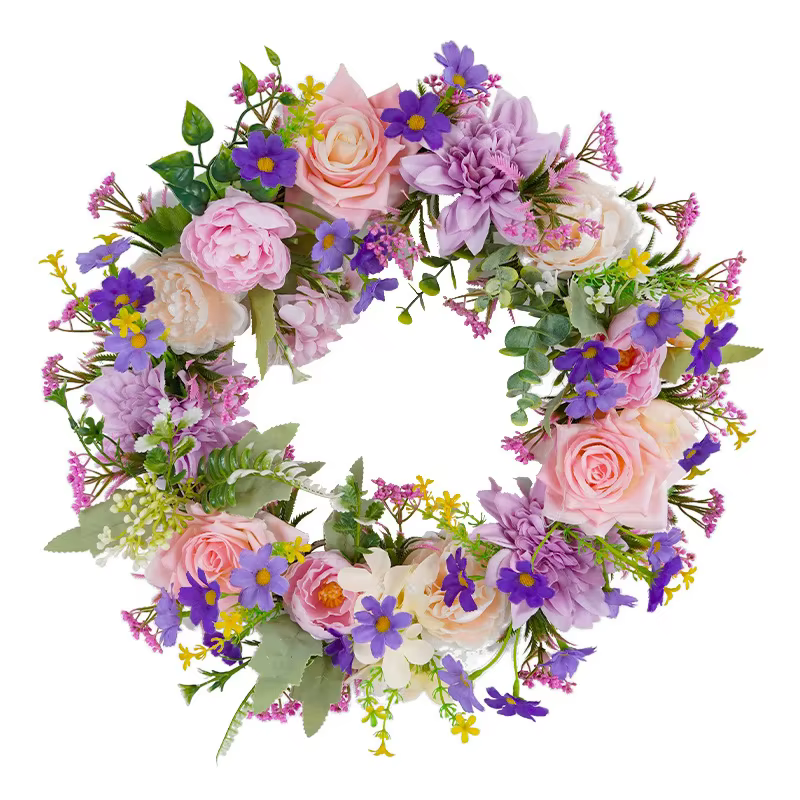 Couronne de fleurs artificielles, couronnes florales d'été pour porte d'entrée, décor élégant pour m