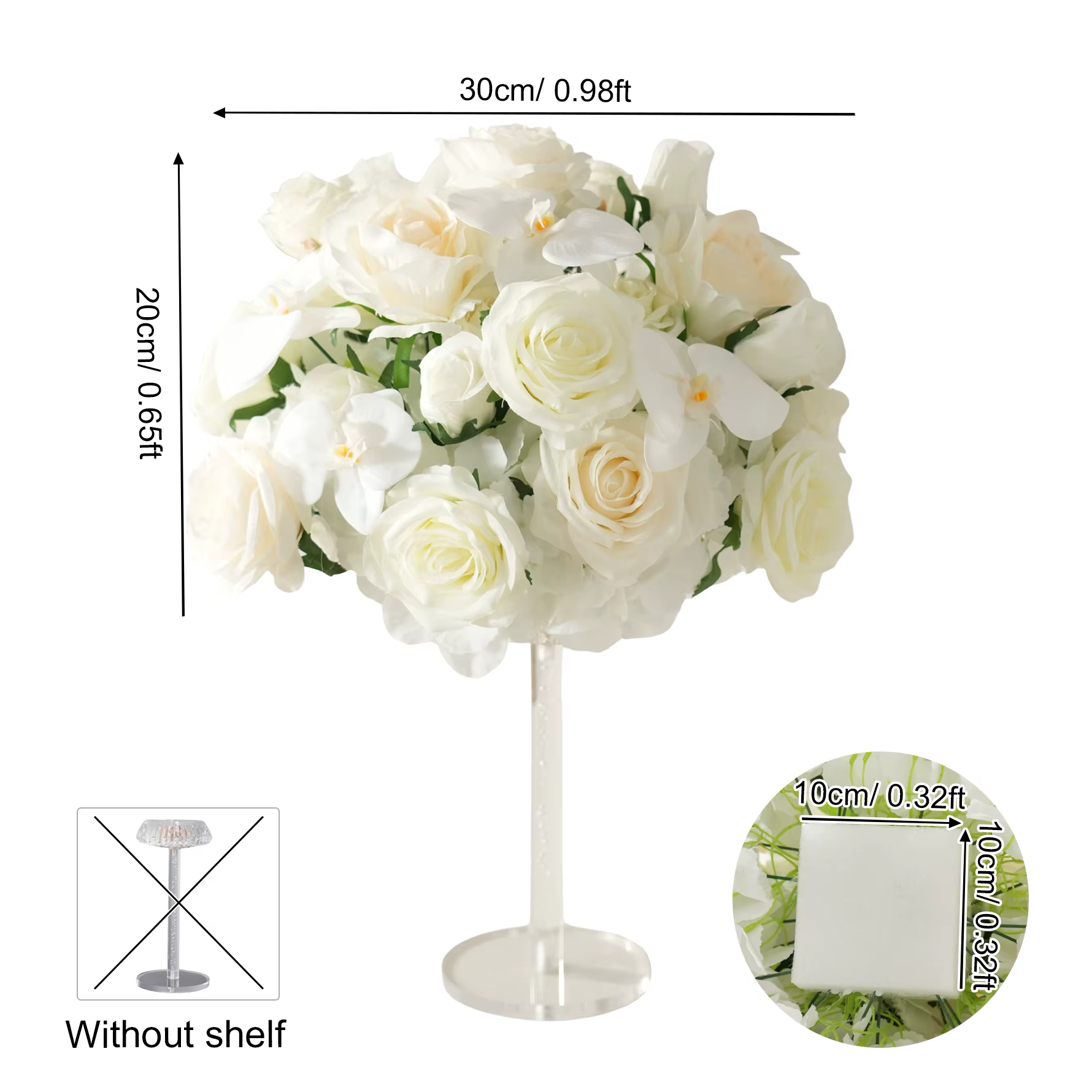 Arrangement floral Angela Flower A4764, orchidée et rose blancs ivoire, pour mariages, idées d'arche