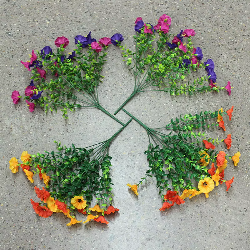 4 bouquets de fleurs d'eucalyptus artificielles brillantes | Fleurs de gloire du matin, (7 branches 