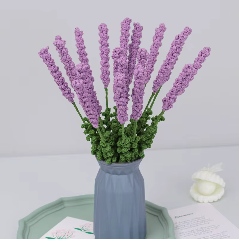 Arrangement de fleurs tissé à la la lavande, produit fini, Bouquet de Simulation, fil au Crochet, or