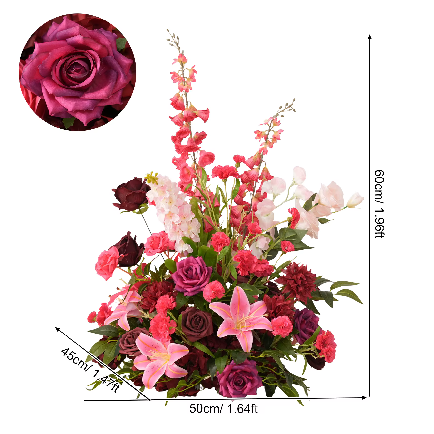 HMEOT H9047 Hydrangeas bordeaux Rose feuille verte Arrangement Floral corne arc décoration idées pou