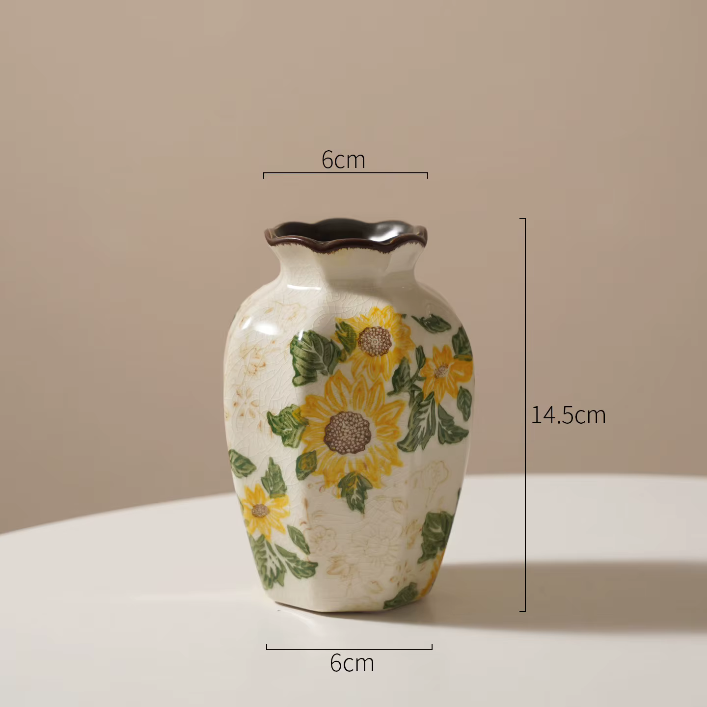 Vases en céramique vintage motif tournesol, finition craquelée, pour arrangements floraux (anis étoi