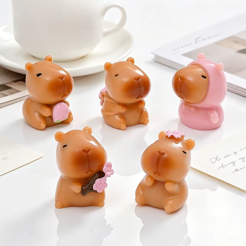 Lot de 5 figurines mignonnes en résine Capybara, pot de fleurs Capybara, accessoires de décoration d