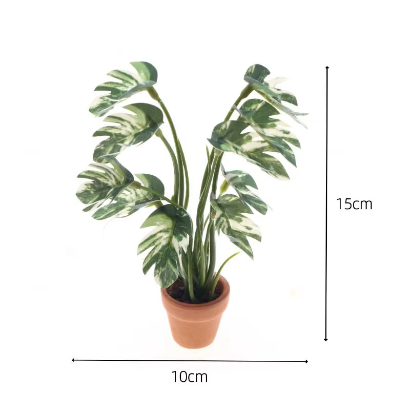Plante verte Monstera en pot pour maison de poupée 1/12, décoration de maison de poupée, micro-paysa