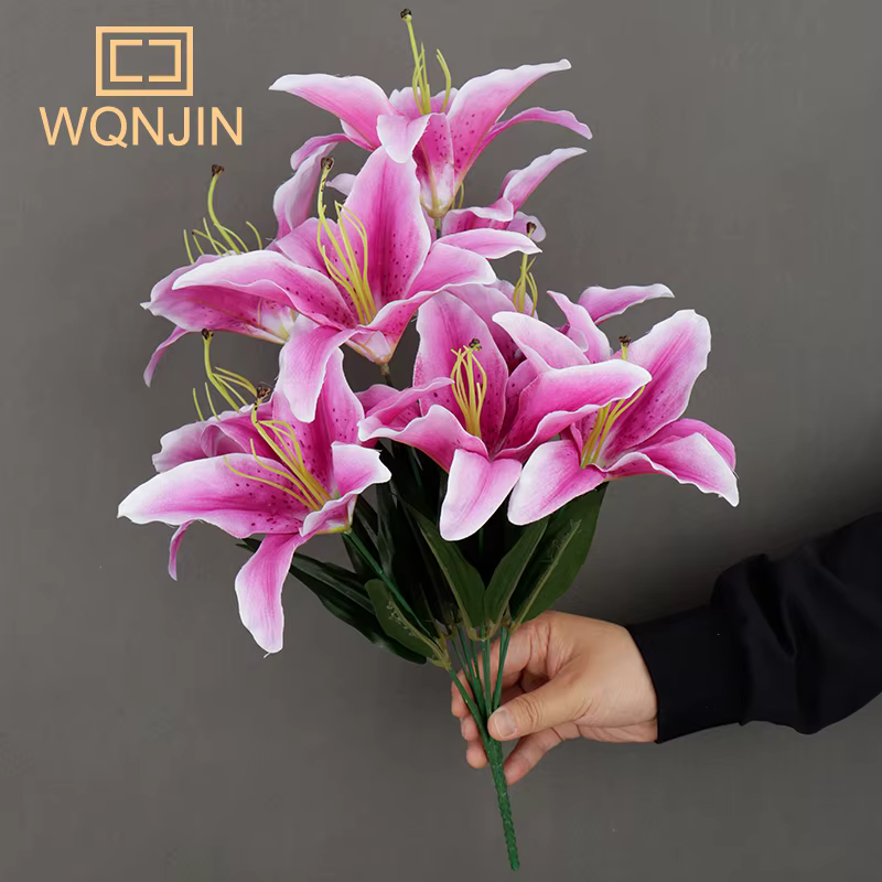 Bouquet de fleurs de lys artificielles multicolores européennes, 9 têtes, fausses fleurs de mariée, 