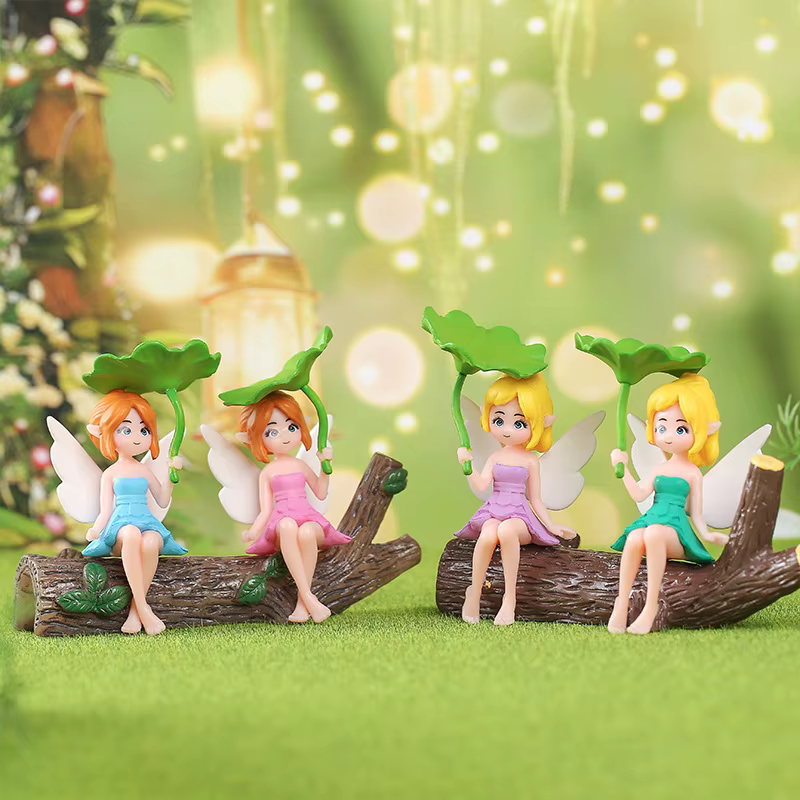 Ensemble de 4 figurines de fées en forme de feuille de lotus, ornements de jardin miniatures mignons