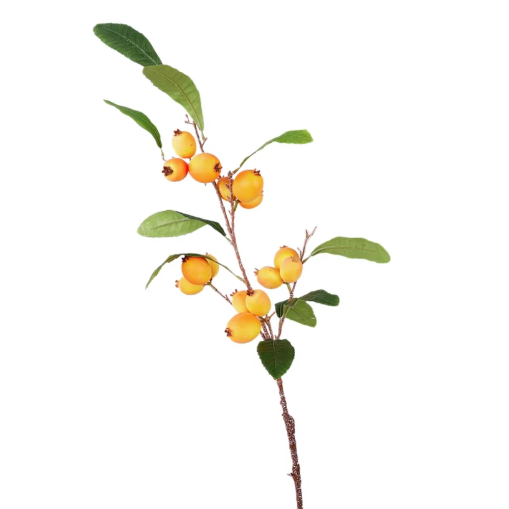 Branche de Loquat Artificielle à Feuilles Vertes, Faux Fruit en Plastique de Luxe, Arbre Fruitier Ré