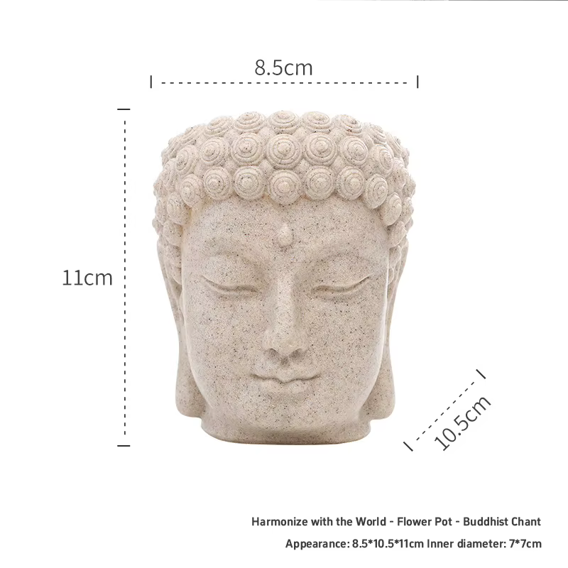 Nouveau pot de fleurs zen créatif en forme de tête de Bouddha, texture imitation pierre, pour plante