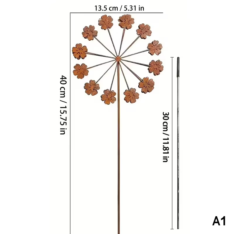 ☽ Piquets de jardin en métal rouillé en forme de pissenlit – Décoration de jardin en métal en forme