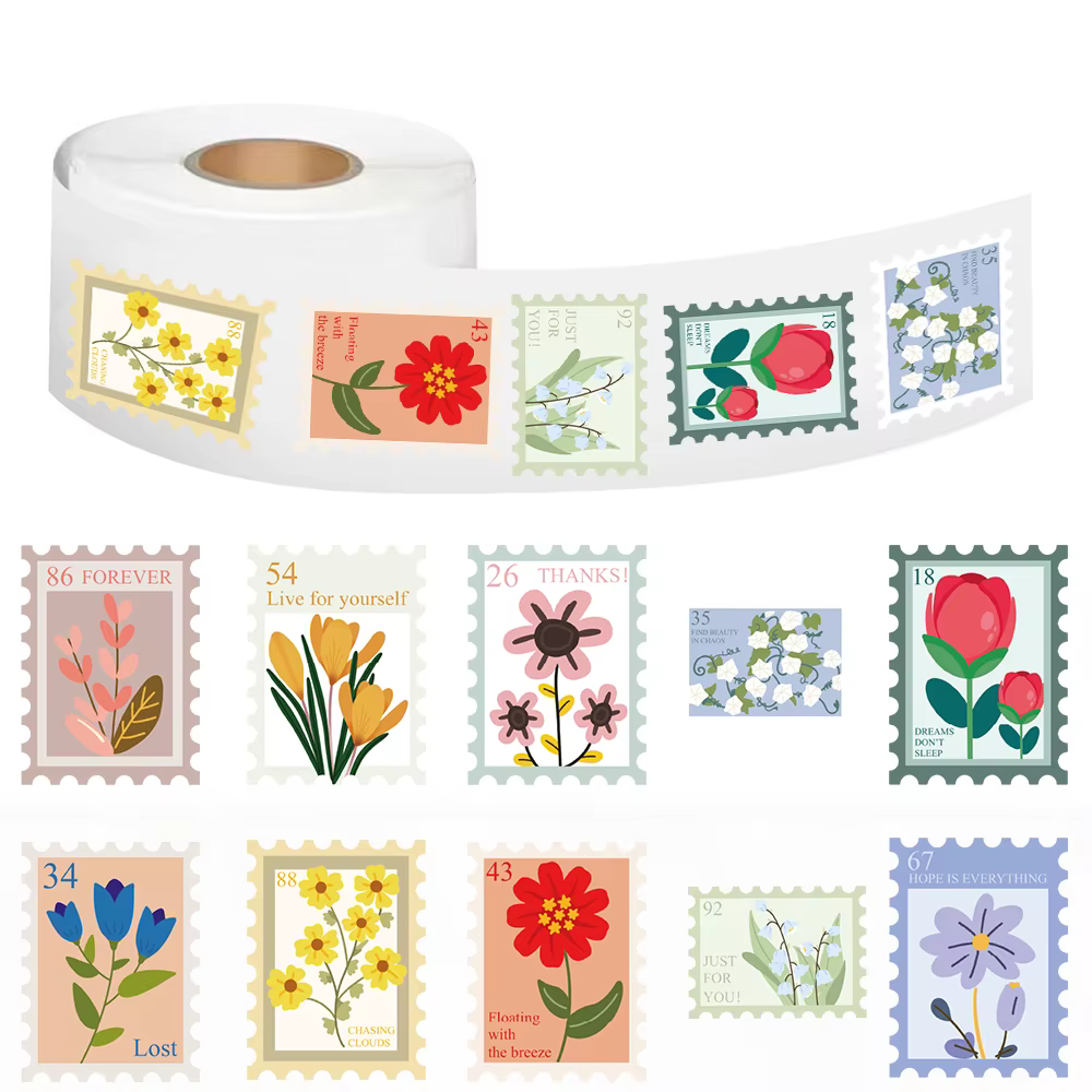 Rouleau d'autocollants de timbres à fleurs, 500 pièces, dessin animé Harajuku Y2k, mode Scrapbook Gr