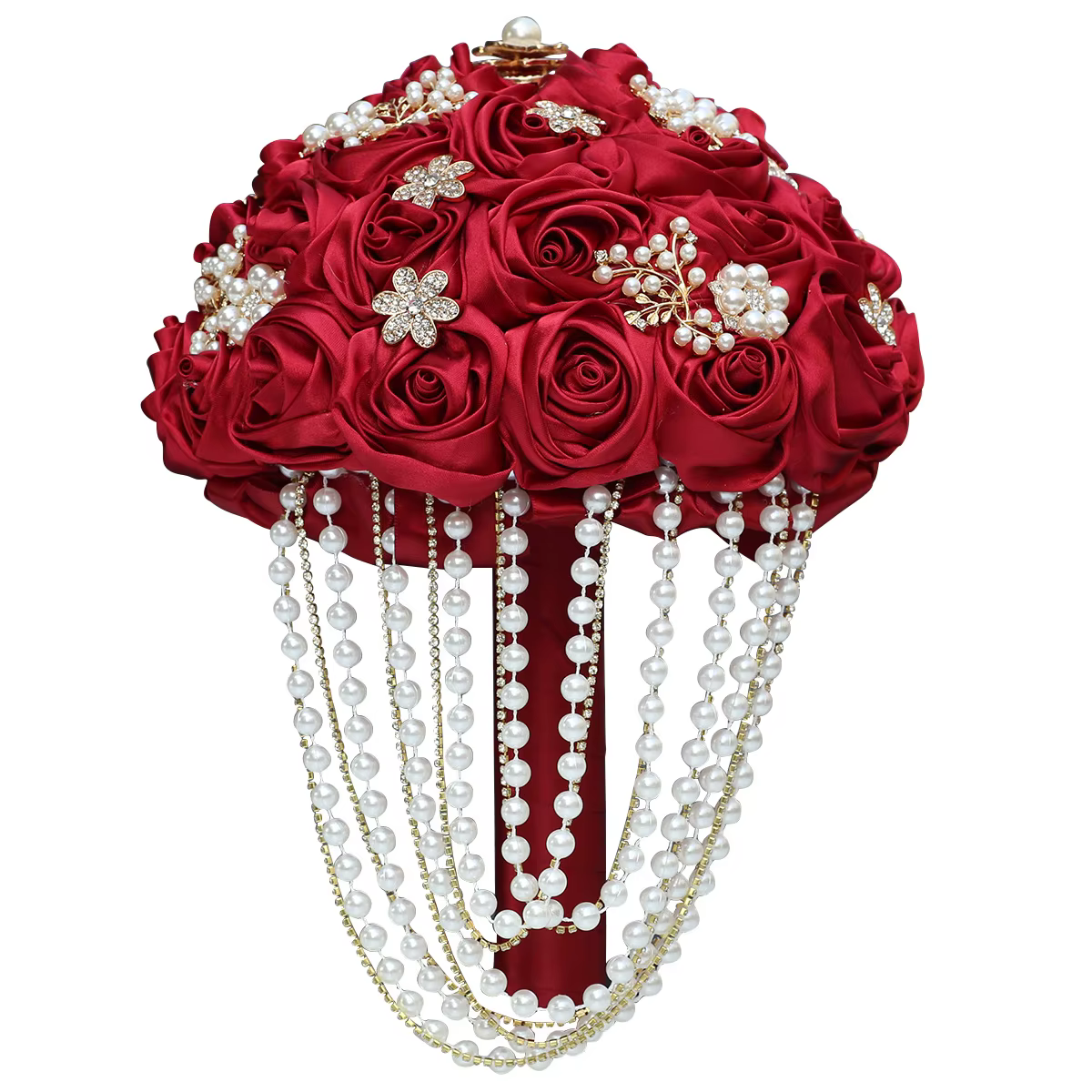 Kyunovia Bouquet de Mariage Personnalisé de Qualité Supérieure en Ivoire avec Broche, Fleurs de Perl