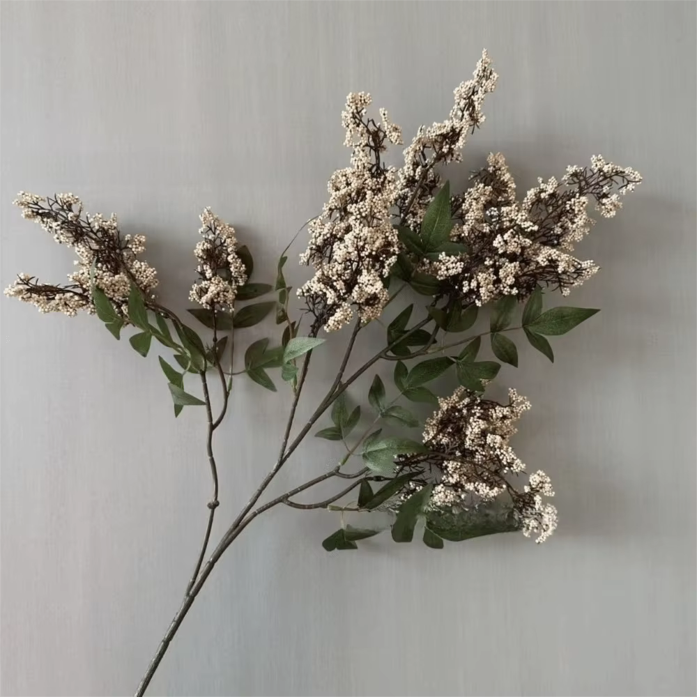 Branche de baies de Nandina artificielle en plastique, plantes vertes, fruits réalistes, fausse bran
